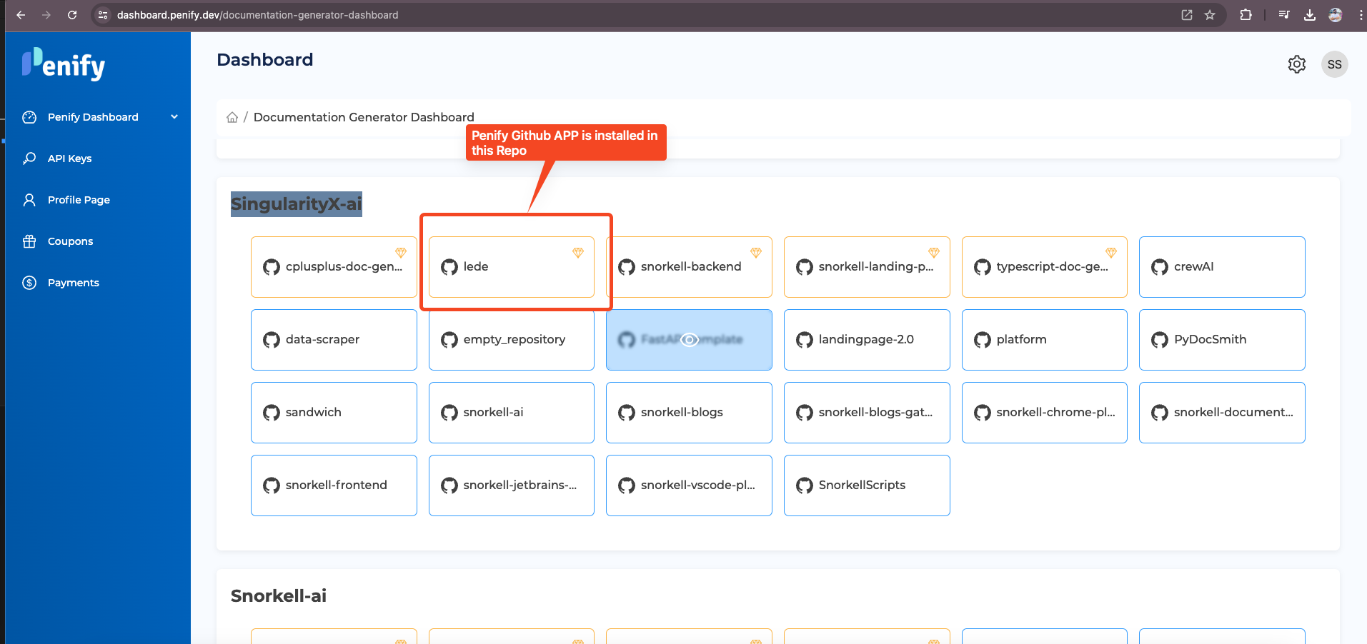 Penify Installation Dashboard Image